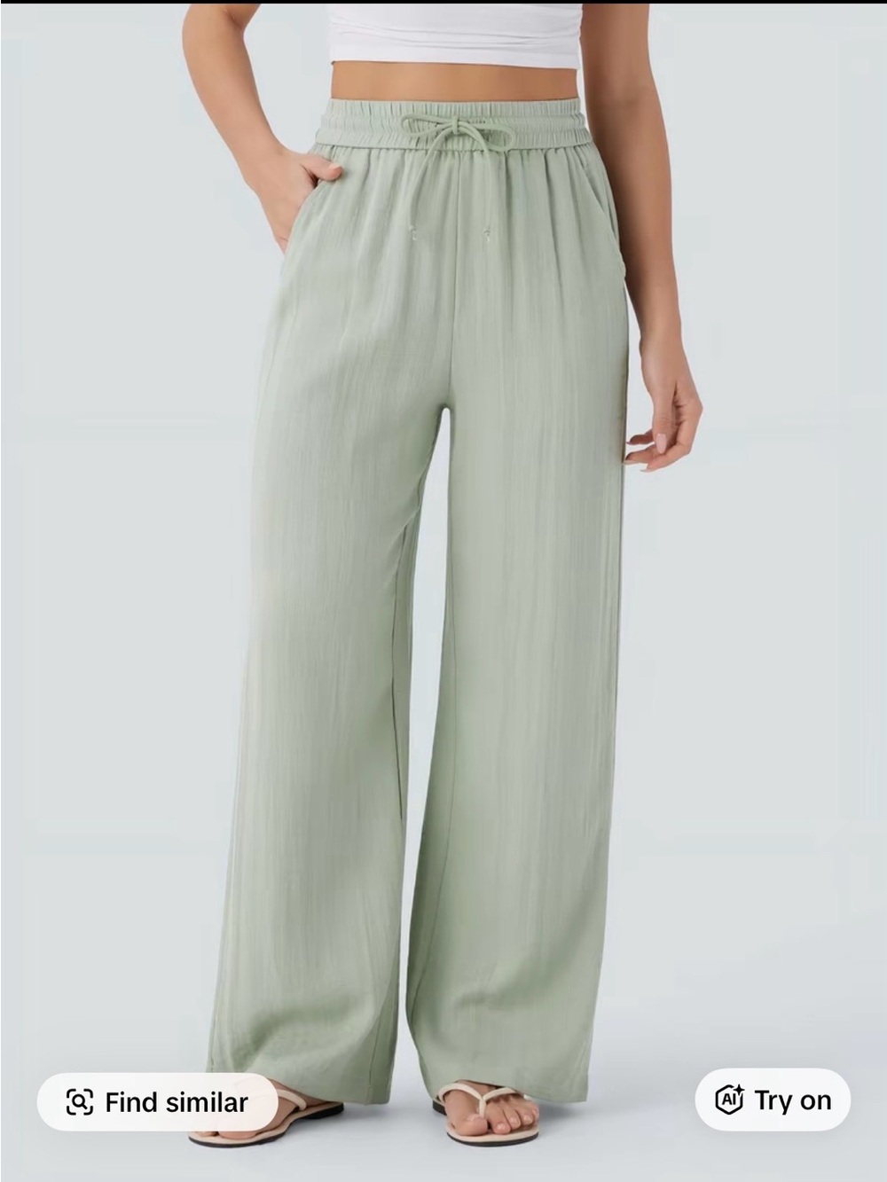 HALARA Light Sage Wide-Leg Drawstring Pants